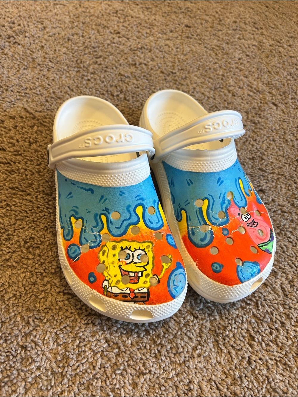 CROCS hand painted SpongeBob Blue & Orange Graphic Clog